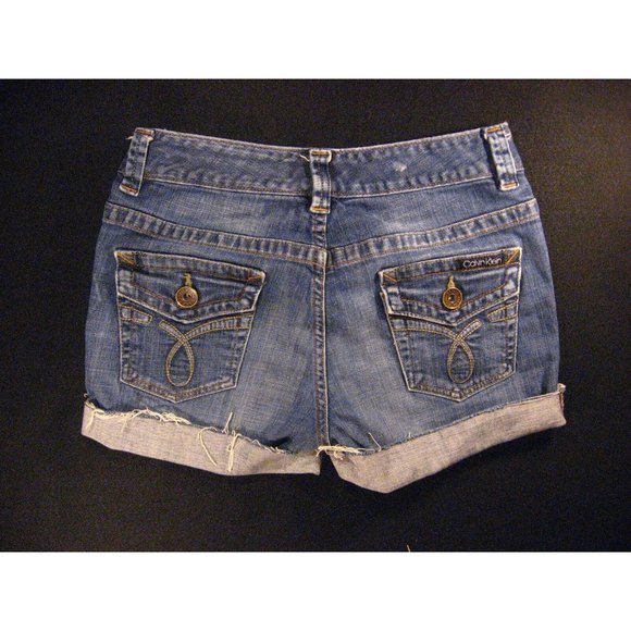 Calvin Klein Womans JEANS SHORTS Cut Off W 28 MEASURED Daisy Dukes Blue Denim - Picture 2 of 9